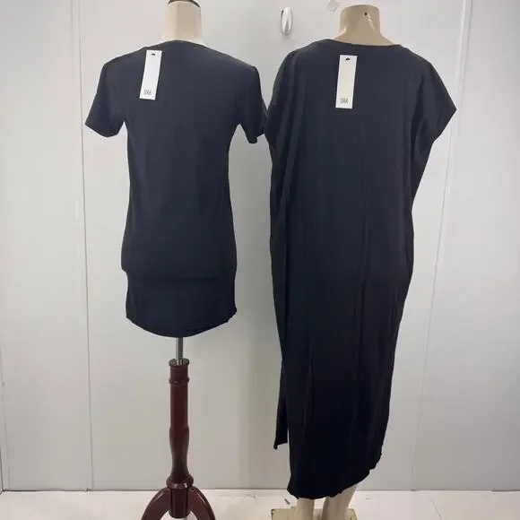 Bundle OAK Side Pleat Box Maxi Dress & Tube Tee Black Cotton XS/S Basic Neutral - Picture 4 of 12